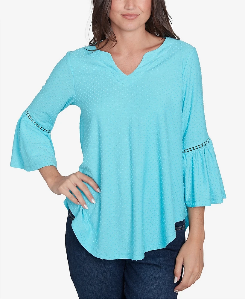 Ruby Rd. Petite Swiss Dot Solid Flounce Sleeve Top