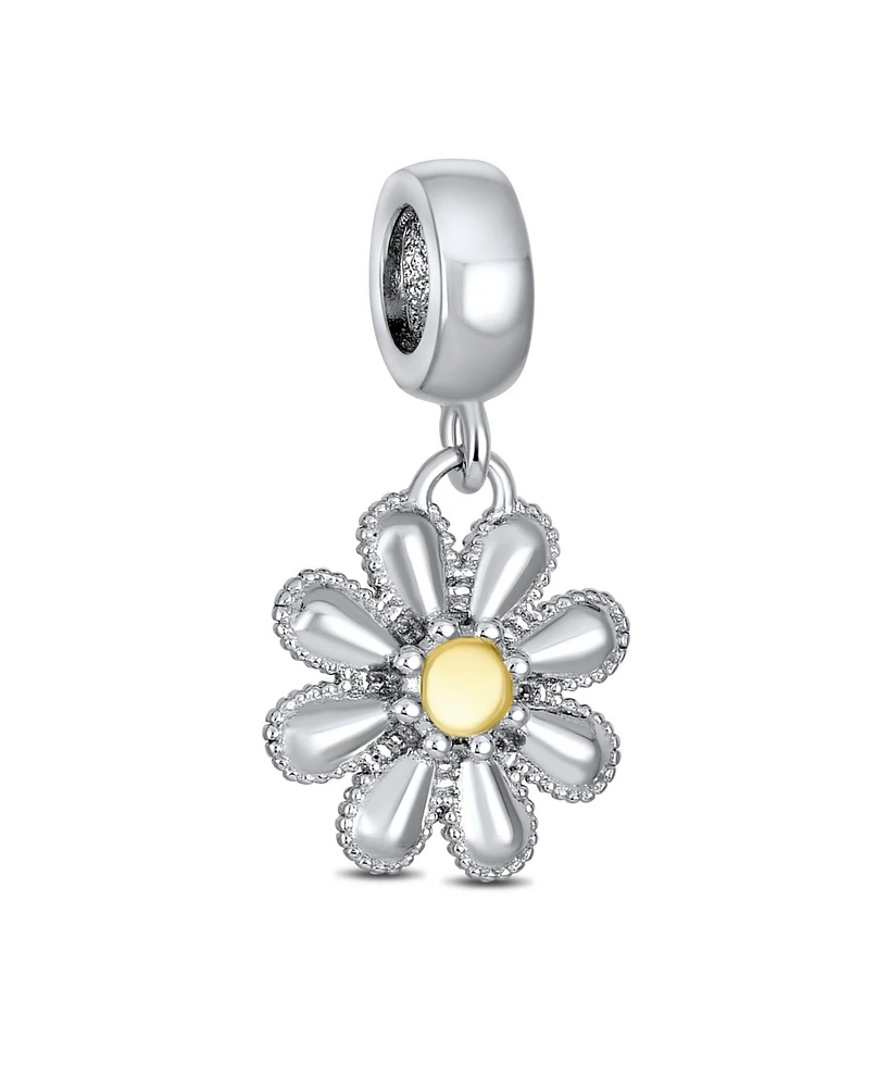 Bling Jewelry Sunflower Daisy Charm Bead Two-Tone Gold Plated Fits European Bracelet