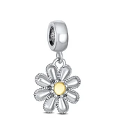 Bling Jewelry Sunflower Daisy Charm Bead Two-Tone Gold Plated Fits European Bracelet