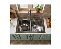 Casainc 33inch L x 22inch W Double Basin Drop-in Kitchen Sink