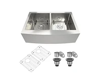 Casainc 33inch L x 22inch W Double Basin Farmhouse Kitchen Sink with Accessories