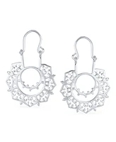 Bling Jewelry Boho Retro Filigree Mandala Dangle Earrings Sterling Silver Hoop Design