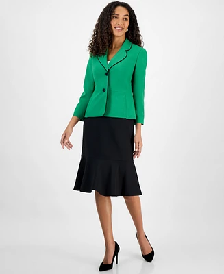 Le Suit Women's Piped Notch-Collar Two-Button Jacket & Midi Flounce-Hem Skirt Regular Petite Sizes