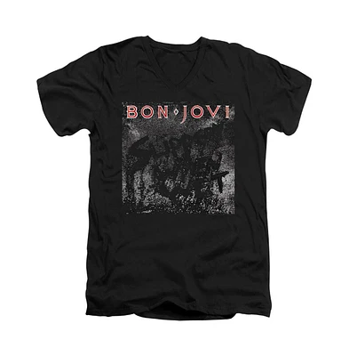 Bon Jovi Men's Slippery Cover Short Sleeve Adult V Neck Premium Cotton Tee / T-Shirt