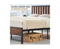 gaomon Queen Bed Frame with Headboard and Footboard, Metal Bed Frame with 14 Heavy Duty Steel Slats, Metal Queen Bed Frame, Under-Bed Storage