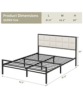 gaomon Platform Bed Frame with Faux Leather Headboard Metal Slat Support Bed Frame
