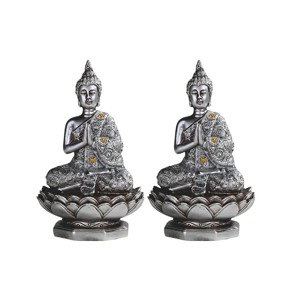 Fc Design "2-pc Set" 6.25"H Silver Thai Buddha Praying Lotus Seat Figurine Statue Ornament Home Room Office Decor and Perfect Ideas for Housewarming,