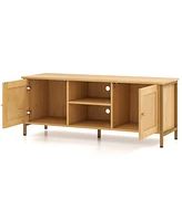 Gymax Boho Tv Stand for Tv up to 55'' w/ Faux Rattan Door Side Cabinet & Open Shelf