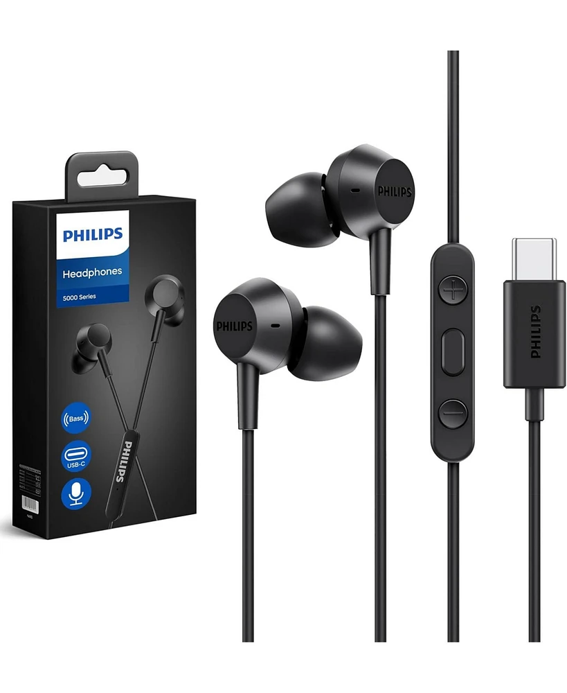 Philips Wired Earbuds Usb-c with Microphone Type-c Headphones, Powerful Bass, Lightweight In-Ear Design, 3-Button In-Line Remote