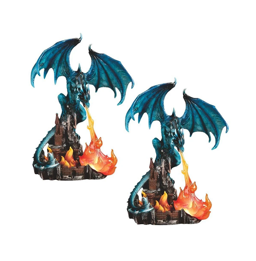 Fc Design "2-pc Set" 11.75"H Blue Dragon Mouth with Led Fire on Castle Figurine Statue Ornament Home Room Office Decor and Perfect Ideas for Housewarm