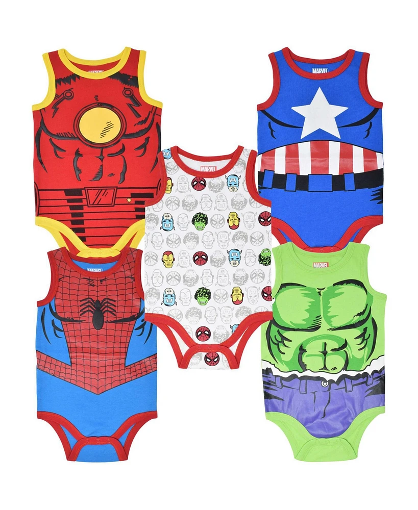 Avengers Baby Boys Marvel Spider-Man Iron Man Captain America 5 Pack Bodysuits Newborn to