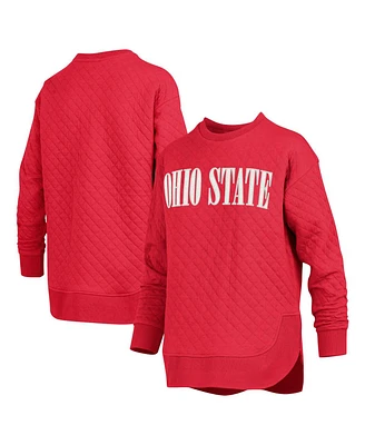 Pressbox Women's Scarlet Ohio State Buckeyes Quilted Long Sleeve Pullover Sweatshirt