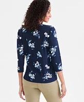 Style & Co Women's Printed V-Neck 3/4-Sleeve Top, Exclusively at Macy's