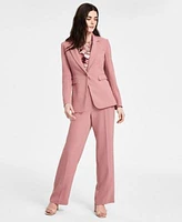 Bar Iii Womens Notched Collar One Button Blazer Swirl Print Mesh Top Wide Leg Pants Exclusively At Macys