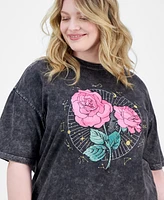 Rebellious One Trendy Plus Rose Graphic Cotton T-Shirt