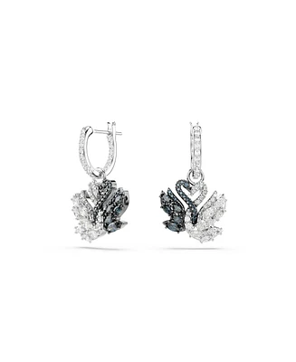 Swarovski Swan Black, Rhodium Plated Drop Earrings