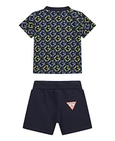 Guess Baby Boys Printed Short Sleeve T-Shirt and Active Shorts, 2-Piece Set