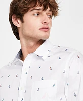 Nautica Men's Printed Long Sleeve Button Front Oxford Shirt