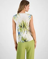 Bar Iii Women's Palm Print Satin Cowl Neck Blouse