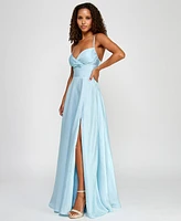 B Darlin Juniors' Satin Pleated-Bodice Surplice Gown, Created for Macy's