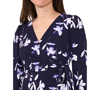 Sam & Jess Women's Floral Surplice-Neck Long-Sleeve Wrap Top