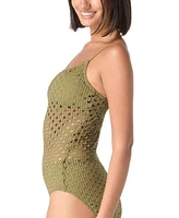 Carmen Marc Valvo Women's Crochet Scoop-Neck One-Piece Swimsuit