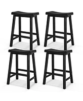 Gymax Set of 4 Saddle Bar Stools Counter Height Dining Chairs w/ Wooden Legs