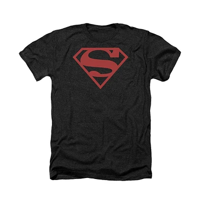 Superman Men's Red On Black Shield Adult Heather Tee / T-Shirt