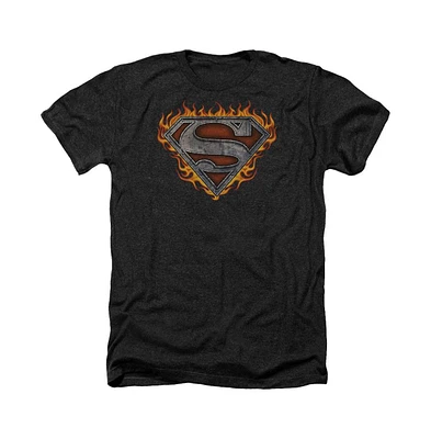 Superman Men's Iron Fire Shield Adult Heather Tee / T-Shirt