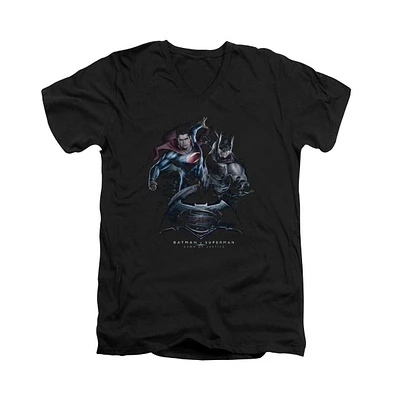 Batman V Superman Men's Team Up Short Sleeve Adult V Neck Premium Cotton Tee / T-Shirt