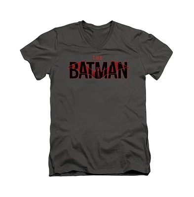 Batman Men's The Logo With Red Bat Short Sleeve Adult V Neck Premium Cotton Tee / T-Shirt