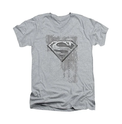 Superman Men's Riveted Metal Short Sleeve Adult V Neck Tee / T-Shirt