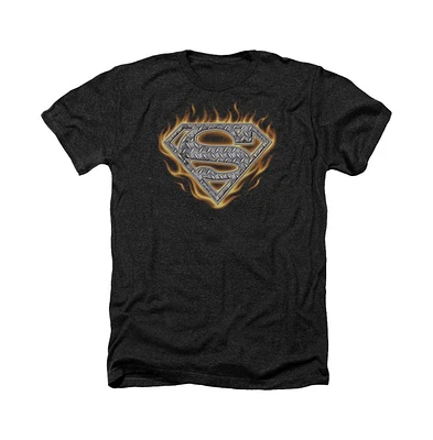 Superman Men's Steel Fire Shield Adult Heather Tee / T-Shirt