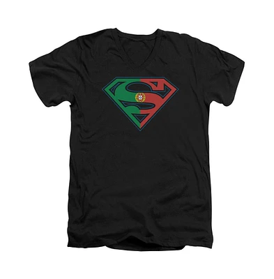 Superman Men's Portugal Shield Short Sleeve Adult V Neck Tee / T-Shirt