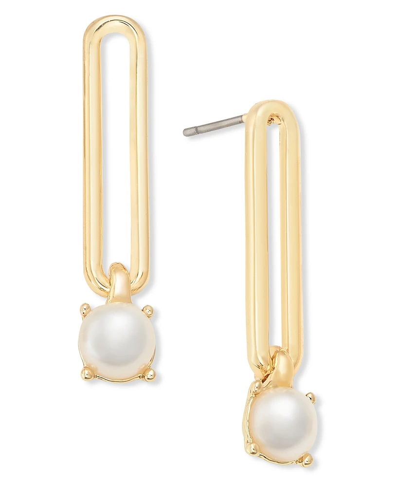On 34th Gold-Tone Link & Imitation Pearl Linear Drop Earrings, Exclusively at Macy's