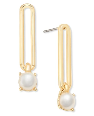 On 34th Gold-Tone Link & Imitation Pearl Linear Drop Earrings, Exclusively at Macy's
