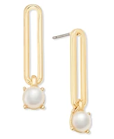 On 34th Gold-Tone Link & Imitation Pearl Linear Drop Earrings, Exclusively at Macy's