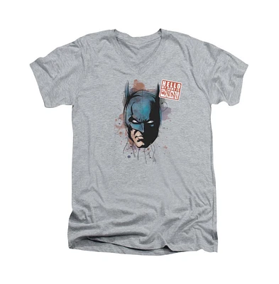 Batman Men's Hello Short Sleeve Adult V Neck Tee / T-Shirt