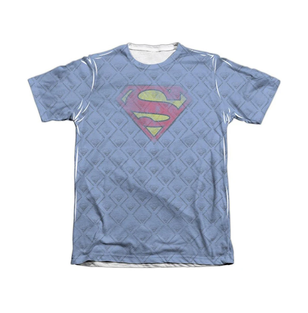 Superman Men's Repeat Over Distressed Adult 65/35 Poly/Cotton Short Sleeve Tee / T-Shirt