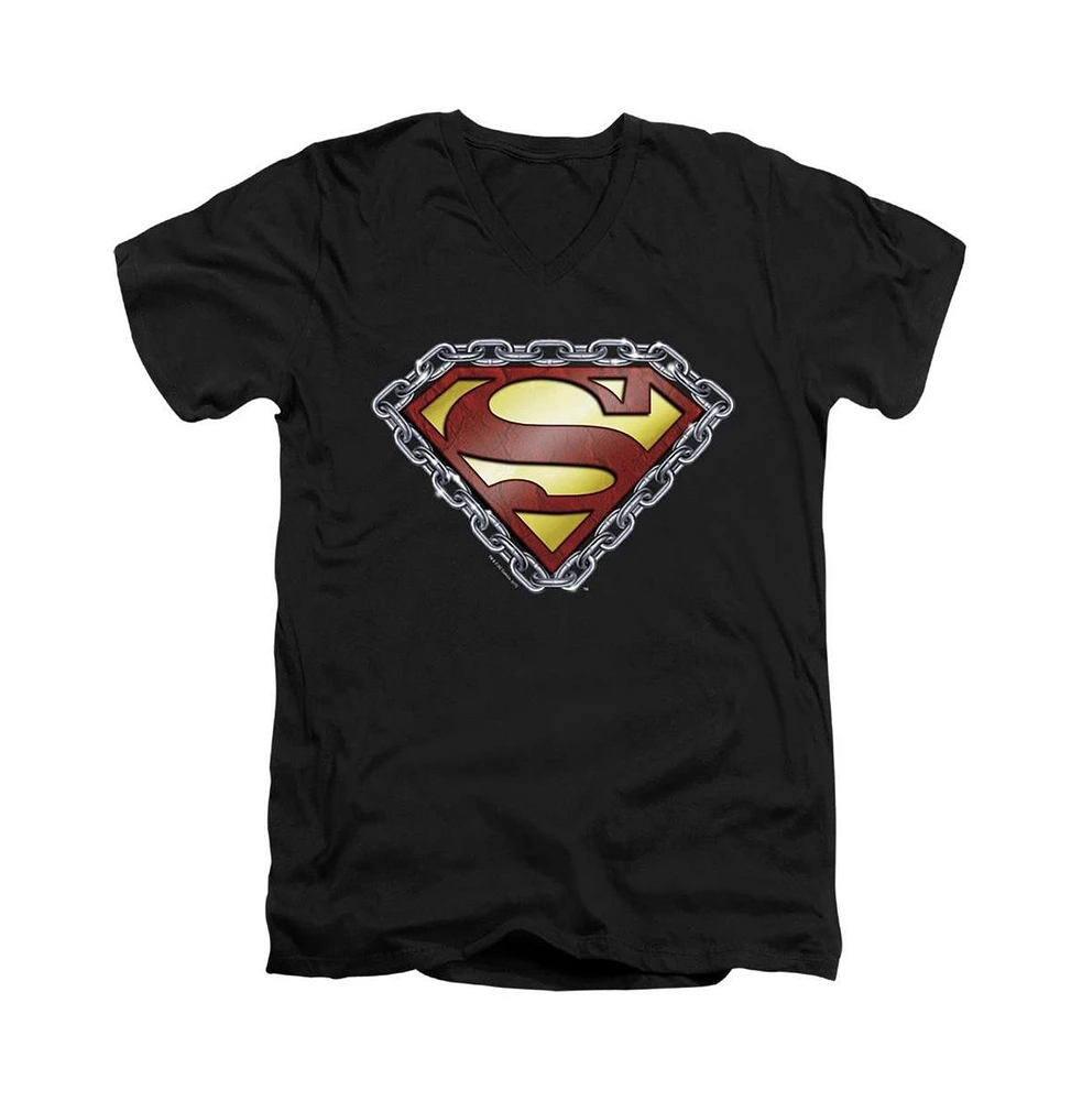 Superman Men's Chained Shield Short Sleeve Adult V Neck Tee / T-Shirt