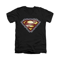 Superman Men's Chained Shield Short Sleeve Adult V Neck Tee / T-Shirt