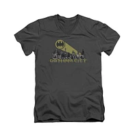 Batman Men's Gotham Skyline Short Sleeve Adult V Neck Premium Cotton Tee / T-Shirt