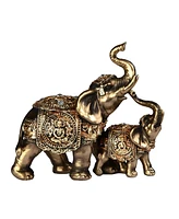 Fc Design "2-pc Set" 6"W Gold Thai Elephant and Baby with Trunk Up Figurine Statue Ornament Home Room Office Decor and Perfect Ideas for Housewarming,