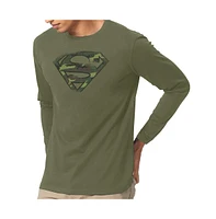 Superman Men's Distressed Camo Shield Long Sleeve Adult Tee / T-Shirt