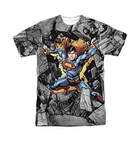 Superman Men's Break On Through Short Sleeve Adult 100% Poly Crew Tee / T-Shirt