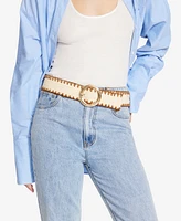 Steve Madden Women's Round-Buckle Raffia Stretch Belt