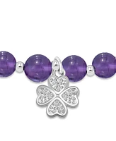 Macy's Silver Plated Beaded Clover Charm Stretch Bracelet