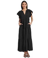 Calvin Klein Women's Split-Neck Tiered Maxi Dress