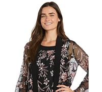 R & M Richards Women's 2-Pc. Embroidered Illusion-Sleeve Top Pants Set