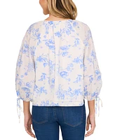 CeCe Women's Cotton Floral-Print Puff-Sleeve Blouse